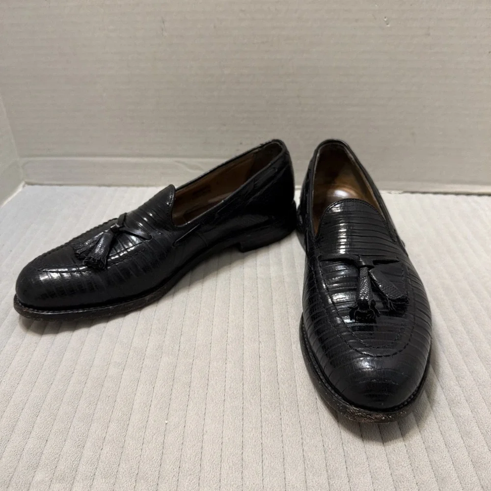 Mens FootJoy Lizard Skin Loafers Slip On Dress Shoes Mens Size 9.5D Black